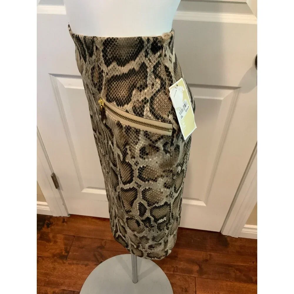 Michael Kors Brown & Black Python Print Pencil Skirt, Size 2 (US), NWT!